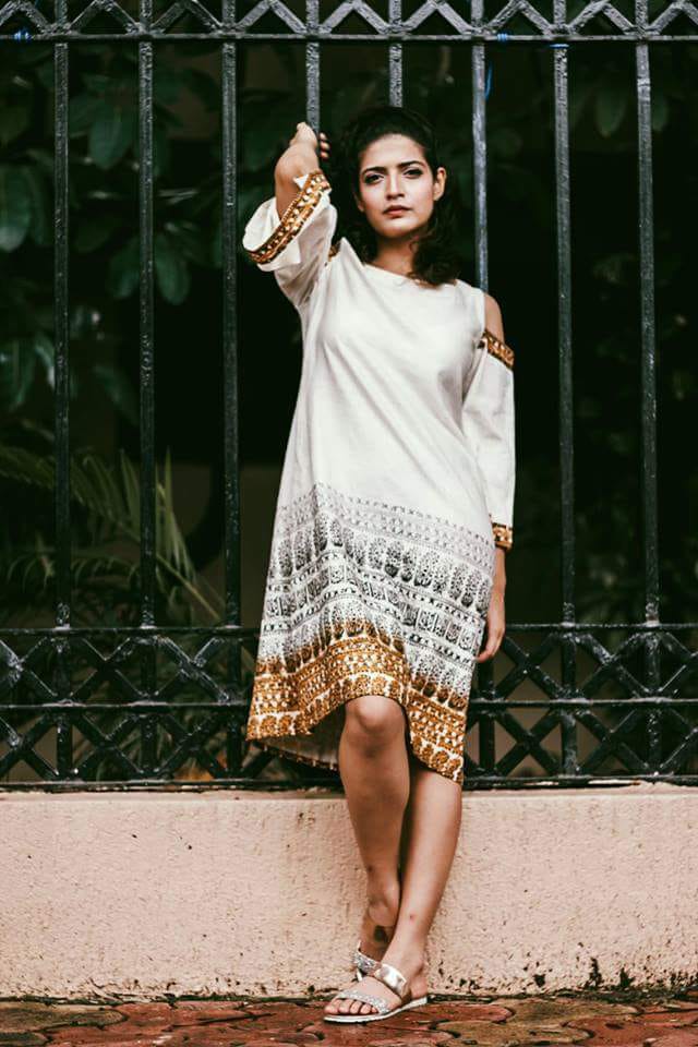 Khadi White Printed Dress