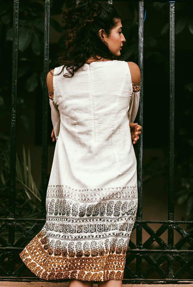 Khadi White Printed Dress