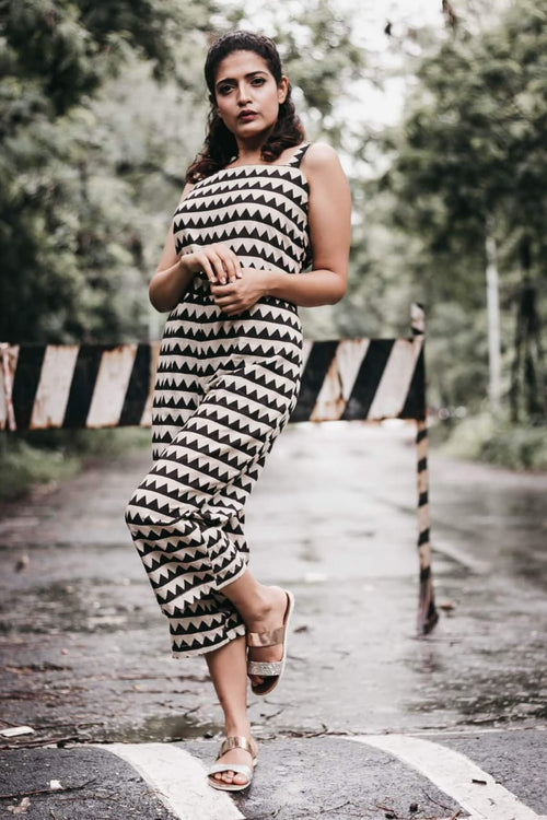 Black White Check Jumpsuit