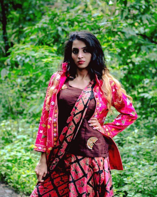 Pink Check Bandhani Saree