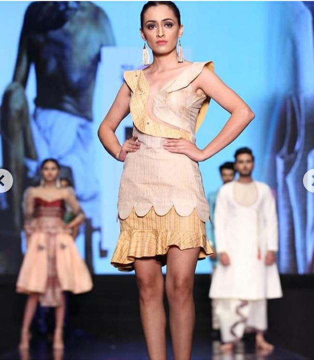 White Khadi Chanderi Top with Silk Geometric Skirt
