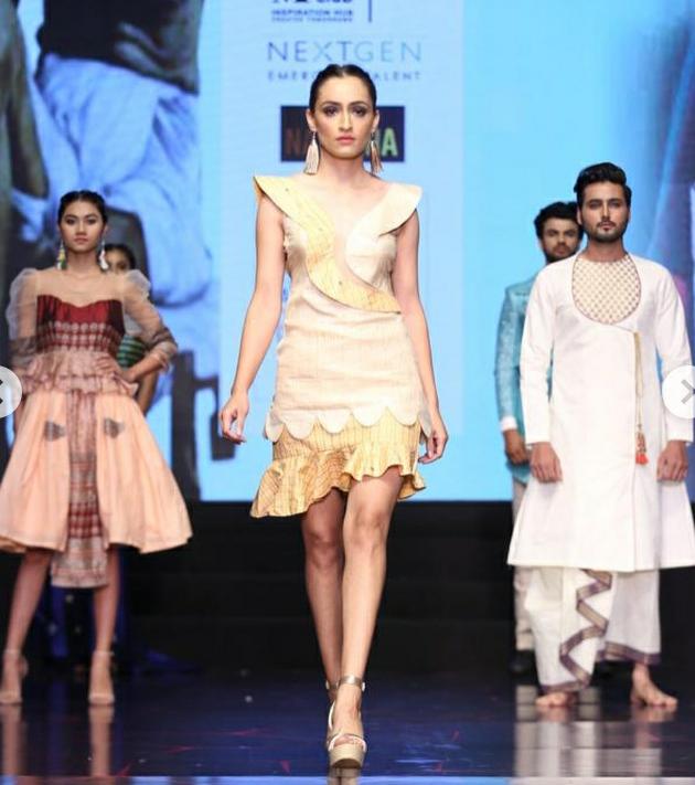 White Khadi Chanderi Top with Silk Geometric Skirt