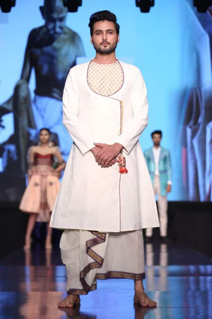White Khadi Anarkali Kurta For Men